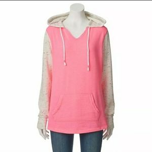 Juniors' SO Pink Beige Notchneck Tunic Hoodie Sz M